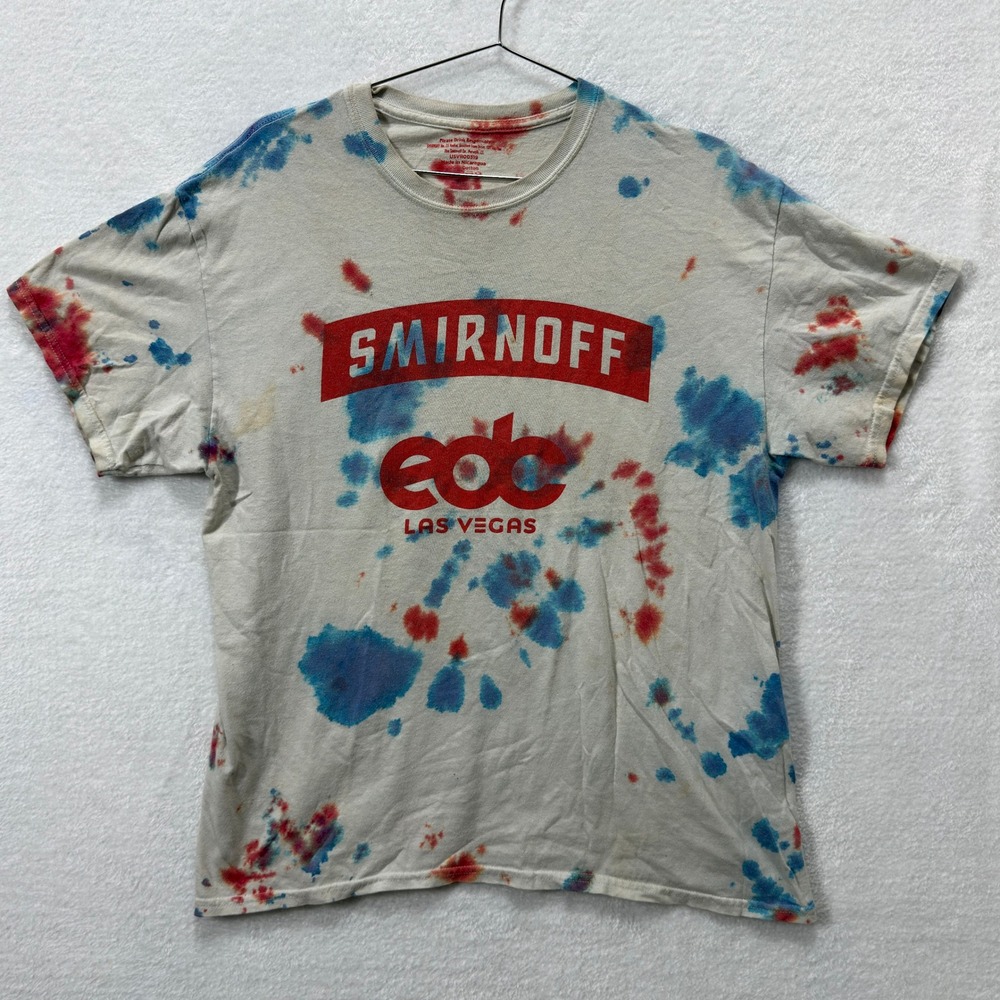 Smirnoff EDC Las Vegas Tee Men Large 'Red, White, Berry' Tie Dye Festival Rave